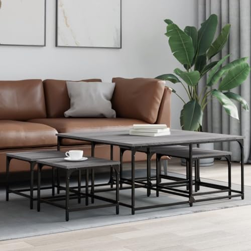 QINXIXINAIXI 5-teiliges Satztisch-Set mit industriellem Design für Wohnzimmer, Schlafzimmer oder Büro - Platzsparendes Couchtisch-Set aus langlebigem Holzwerkstoff mit von QINXIXINAIXI