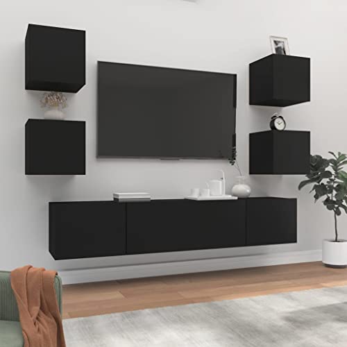 QINXIXINAIXI 6-TLG. TV-Schrank-Set Schwarz Holzwerkstoff Sideboard Wohnzimmer hängeschrank tv ständer HiFi Rack QINXIXINAIXI 6-TLG. TV-Schrank-Set Schwarz Holzwerkstoff Sideboard Wohnzimmer hängeschrank tv ständer HiFi Rack von QINXIXINAIXI