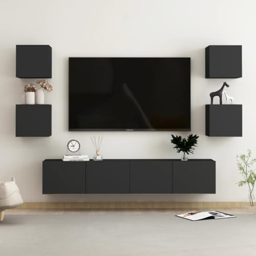 QINXIXINAIXI 6-TLG. TV-Schrank-Set Schwarz Holzwerkstoff Sideboard tv Fernseher Schrank tv möbel Sideboard hängend von QINXIXINAIXI