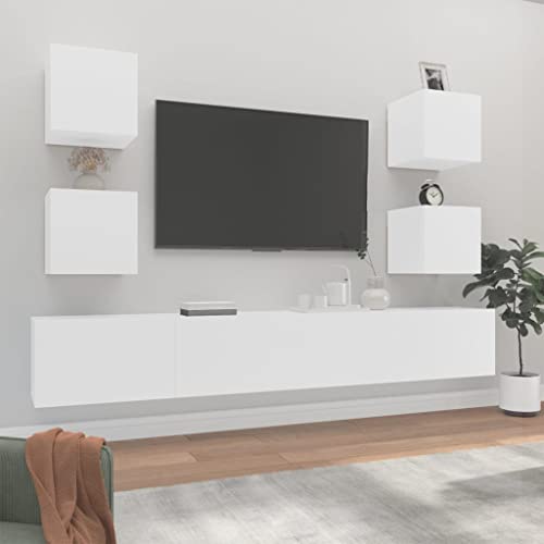 QINXIXINAIXI 6-TLG. TV-Schrank-Set Weiß Holzwerkstoff tv Bank tv Board HiFi Rack Fernseher Tisch von QINXIXINAIXI