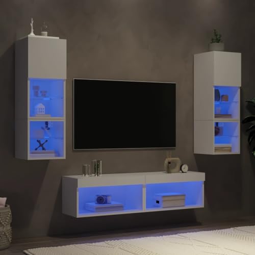QINXIXINAIXI 6-TLG. Wohnwand mit LED-Beleuchtung Weiß Holzwerkstoff kommode tv Regal tv Board Fernseher Tisch von QINXIXINAIXI