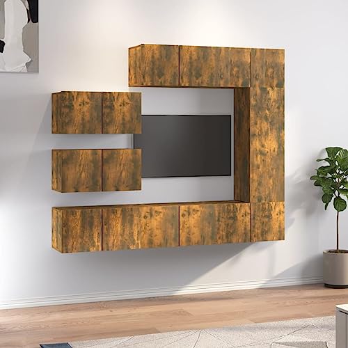 QINXIXINAIXI 8-TLG. TV-Schrank-Set Räuchereiche Holzwerkstoff Konsolentisch mit Schubladen tv möbel Fernsehschrank Fernsehtisch von QINXIXINAIXI
