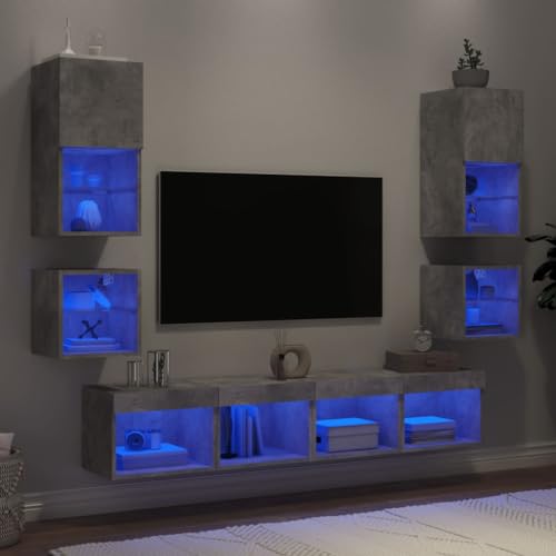QINXIXINAIXI 8-TLG. Wohnwand mit LED-Beleuchtung Betongrau Holzwerkstoff tv möbel Sideboard hängend Sideboard tv HiFi Rack QINXIXINAIXI 8-TLG. Wohnwand mit LED-Beleuchtung Betongrau Holzwerkstoff tv möbel Sideboard hängend Sideboard tv HiFi Rack von QINXIXINAIXI
