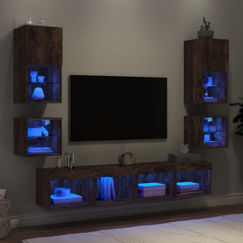 QINXIXINAIXI 8-TLG. Wohnwand mit LED-Beleuchtung Räuchereiche Holzwerkstoff tv möbel hängeschrank Sideboard tv kommode QINXIXINAIXI 8-TLG. Wohnwand mit LED-Beleuchtung Räuchereiche Holzwerkstoff tv möbel hängeschrank Sideboard tv kommode von QINXIXINAIXI
