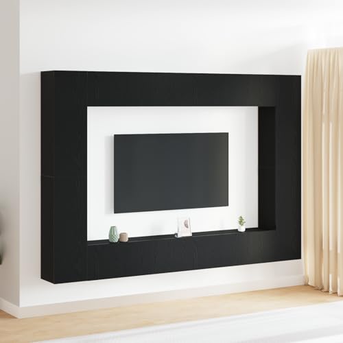 QINXIXINAIXI 8-teiliges TV-Schrankset wandmontiert in schwarzem Eichenholz Sideboard tv HiFi Rack Fernsehtisch Fernsehschrank von QINXIXINAIXI