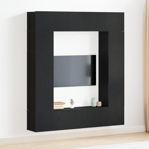 QINXIXINAIXI 8-teiliges TV-Schranksystem in Schwarz-Eiche HiFi Rack Sideboard tv tv Regal Sideboard hängend von QINXIXINAIXI