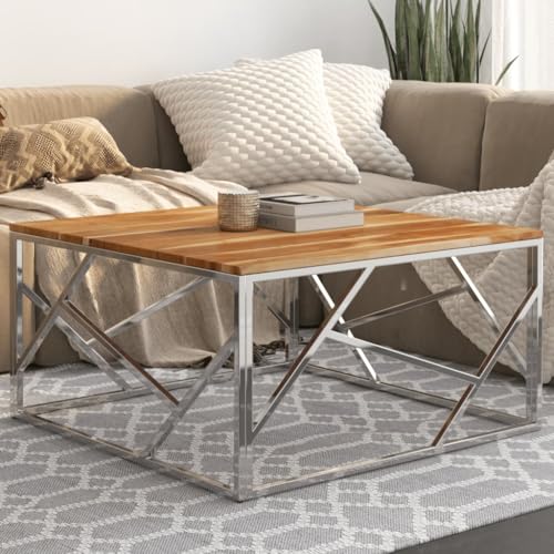 QINXIXINAIXI Akazienholz Couchtisch mit Edelstahlgestell - Robuster Wohnzimmertisch mit Schlichter Designoptik und pflegeleichter Oberfläche QINXIXINAIXI Akazienholz Couchtisch mit Edelstahlgestell - Robuster Wohnzimmertisch mit Schlichter Designoptik und pflegeleichter Oberfläche von QINXIXINAIXI