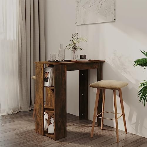 QINXIXINAIXI Bartisch mit Regal Räuchereiche Pflegeleichter Tisch Dinner Table für Küche 102x50x103,5 cm Holzwerkstoff von QINXIXINAIXI