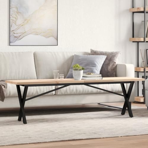 QINXIXINAIXI Couchtisch X-Gestell Tafel Dinner Table für Innenraum 160x40x45,5 cm Massivholz Kiefer Gusseisen von QINXIXINAIXI