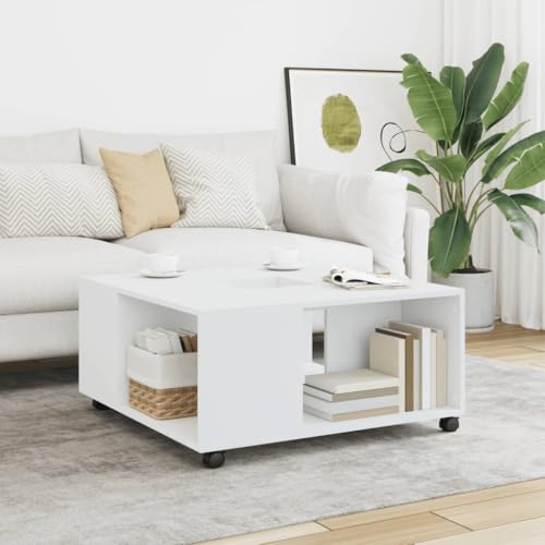 QINXIXINAIXI Couchtisch mit Stauraum und Rollen, Beistelltisch aus Holzwerkstoff, praktischer Wohnzimmertisch mit offenen Fächern und Stabiler Platte von QINXIXINAIXI