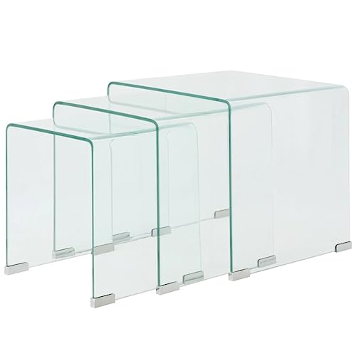 QINXIXINAIXI Dreiteiliger Satztisch-Set aus Sicherheitsglas, modernes Design für kleine Räume, stapelbar und multifunktional als Beistelltisch oder Nachttisch QINXIXINAIXI Dreiteiliger Satztisch-Set aus Sicherheitsglas, modernes Design für kleine Räume, stapelbar und multifunktional als Beistelltisch oder Nachttisch von QINXIXINAIXI