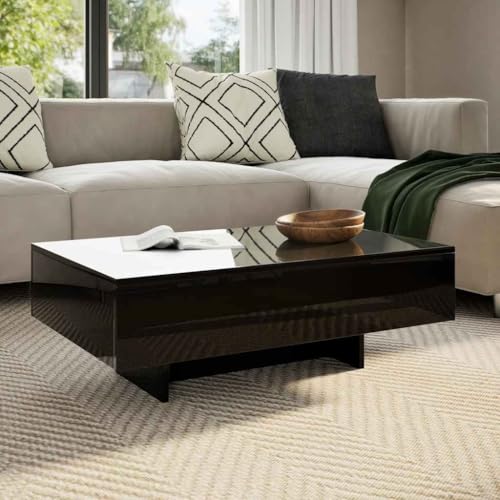 QINXIXINAIXI Hochglanz Couchtisch Schwarz Rechteckig Moderner Beistelltisch aus MDF mit Eleganter Optik und Pflegeleichter Oberfläche für Wohnzimmer von QINXIXINAIXI