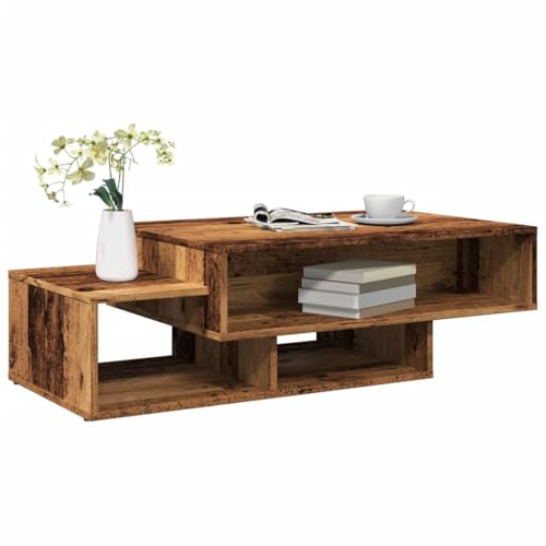 QINXIXINAIXI Holz Couchtisch mit 3 Fächern, Asymmetrisches Design für Wohnzimmer und Büro, Stauraum Tischplatte von QINXIXINAIXI