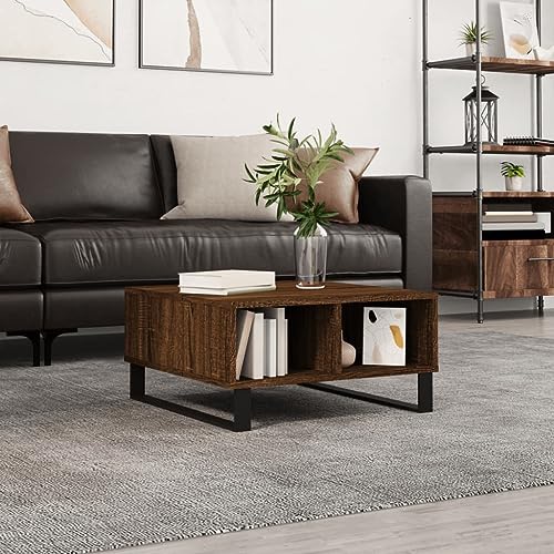 QINXIXINAIXI Holz Couchtisch mit Eisen-Gestell und Stauraum, robuster Wohnzimmertisch mit 2 Fächern und feuchtigkeitsbeständiger Oberfläche von QINXIXINAIXI