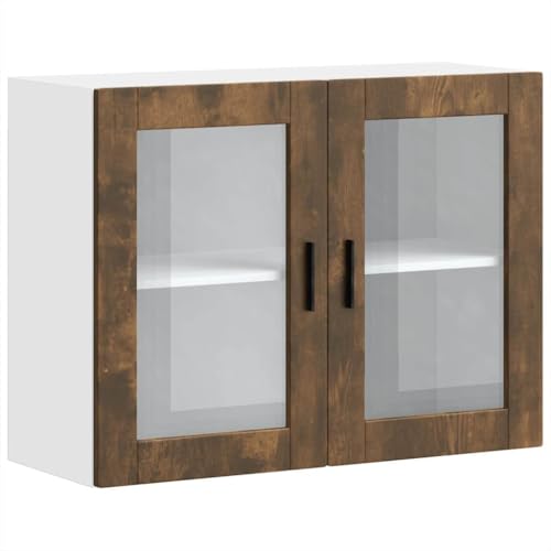 QINXIXINAIXI Küchen-Hängeschrank mit Glastür Porto Räuchereiche Platzsparender Eckunterschrank mit Stauraum für Küchenutensilien und verstellbaren Füßen von QINXIXINAIXI