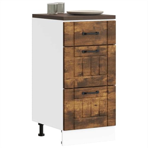 QINXIXINAIXI Küchen-Unterschrank Lucca Räuchereiche Holzwerkstoff Ofenunterschrank mit großem Stauraum und verstellbaren Füßen für Küche von QINXIXINAIXI