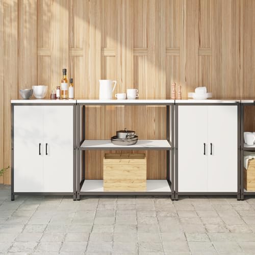 QINXIXINAIXI Küchenlager-Set 3 pcs Weiß Industrielles Küchenregal mit Stauraum, Stahlregal für Organisation 210 x 50 x 92 cm Kaltgewalzter Stahl von QINXIXINAIXI