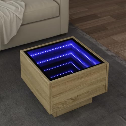 QINXIXINAIXI LED Infinity Spiegel Beistelltisch mit RGB Beleuchtung, Couchtisch aus Holzwerkstoff für Wohnzimmer und Schlafzimmer von QINXIXINAIXI