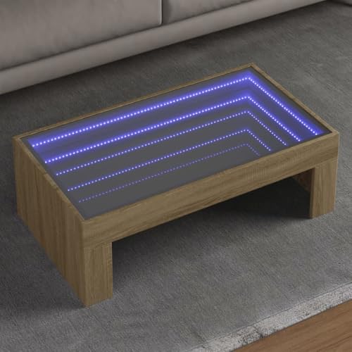 QINXIXINAIXI LED Infinity Spiegel Couchtisch mit RGB Beleuchtung, Beistelltisch Kaffeetisch aus Holzwerkstoff für Wohnzimmer Schlafzimmer von QINXIXINAIXI