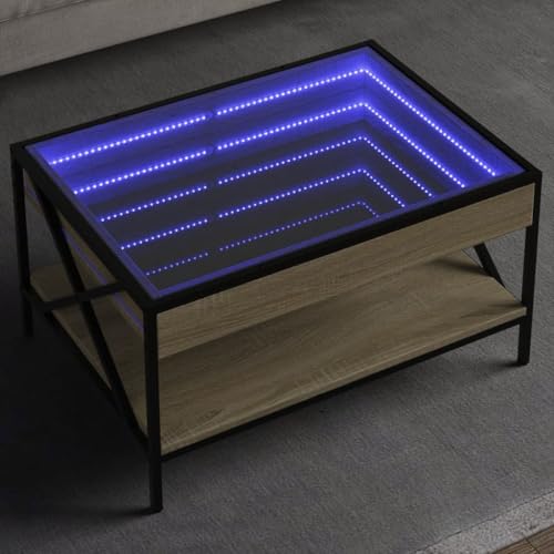 QINXIXINAIXI LED Infinity Spiegel Couchtisch mit RGB Beleuchtung, Beistelltisch Kaffeetisch aus Holzwerkstoff und Metallfüßen für Wohnzimmer Schlafzimmer QINXIXINAIXI LED Infinity Spiegel Couchtisch mit RGB Beleuchtung, Beistelltisch Kaffeetisch aus Holzwerkstoff und Metallfüßen für Wohnzimmer Schlafzimmer von QINXIXINAIXI