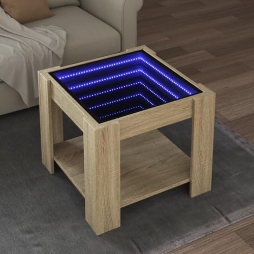 QINXIXINAIXI LED Infinity Spiegel Couchtisch mit RGB Beleuchtung, Beistelltisch aus Holzwerkstoff für Wohnzimmer und Schlafzimmer von QINXIXINAIXI