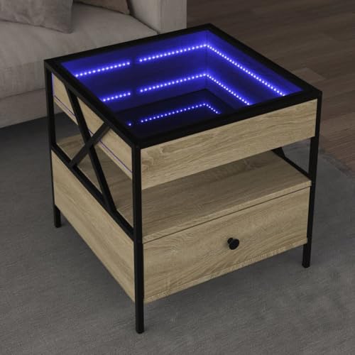 QINXIXINAIXI LED Infinity Spiegel Couchtisch mit RGB Beleuchtung, Beistelltisch aus Holzwerkstoff und Metallfüßen für Wohnzimmer Schlafzimmer von QINXIXINAIXI