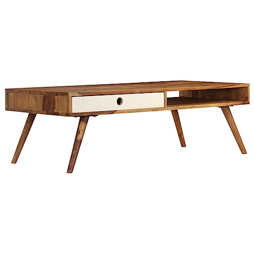 QINXIXINAIXI Massiver Akazienholz Couchtisch mit 2 Staufächern, robuster Tischplatte und elegantem Design für Wohnzimmer QINXIXINAIXI Massiver Akazienholz Couchtisch mit 2 Staufächern, robuster Tischplatte und elegantem Design für Wohnzimmer von QINXIXINAIXI