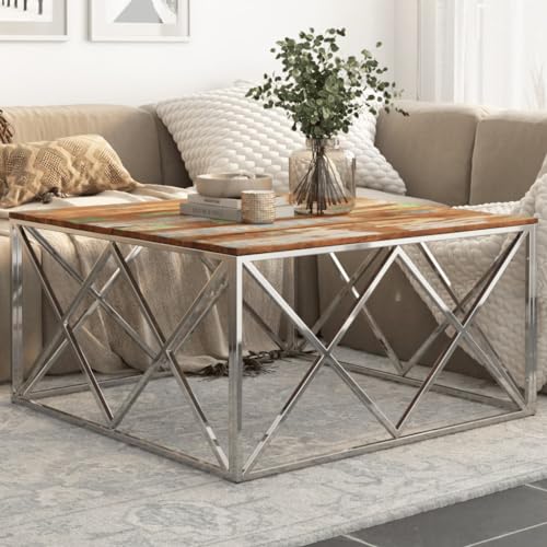 QINXIXINAIXI Massiver Altholz Couchtisch mit Edelstahlgestell - Robuster Wohnzimmertisch mit schmutzabweisender Oberfläche, modernes Design für stilvolles Interieur QINXIXINAIXI Massiver Altholz Couchtisch mit Edelstahlgestell - Robuster Wohnzimmertisch mit schmutzabweisender Oberfläche, modernes Design für stilvolles Interieur von QINXIXINAIXI