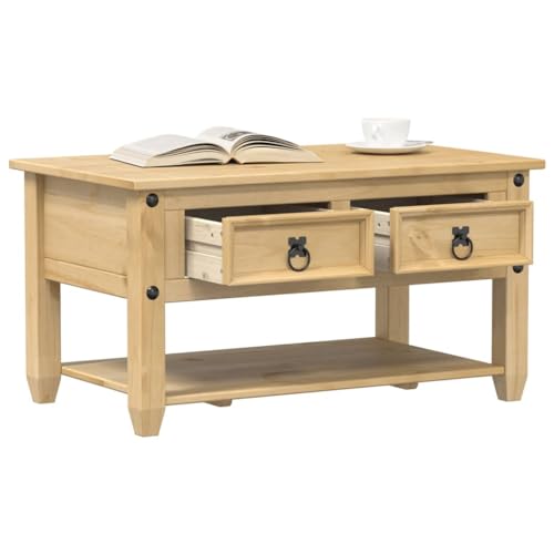 QINXIXINAIXI Massiver Kiefernholz Couchtisch mit 2 Schubladen und Metallgriffen - Wohnzimmertisch mit Stauraum und rustikaler Optik QINXIXINAIXI Massiver Kiefernholz Couchtisch mit 2 Schubladen und Metallgriffen - Wohnzimmertisch mit Stauraum und rustikaler Optik von QINXIXINAIXI