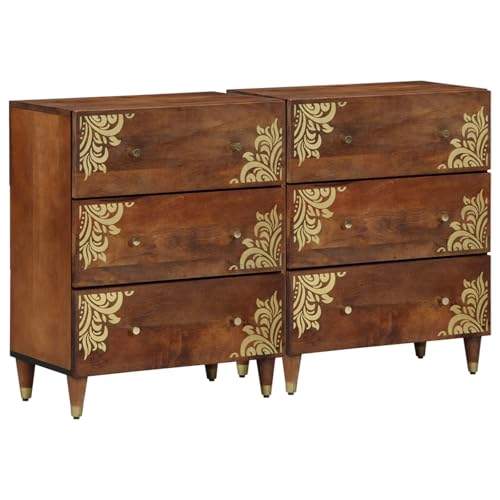 QINXIXINAIXI Massives Mangoholz Sideboard Set 2-TLG mit 6 Schubladen - Traditionelles Design Sideboard mit floralen Intarsien für Wohnzimmer und Schlafzimmer, Honigbraun QINXIXINAIXI Massives Mangoholz Sideboard Set 2-TLG mit 6 Schubladen - Traditionelles Design Sideboard mit floralen Intarsien für Wohnzimmer und Schlafzimmer, Honigbraun von QINXIXINAIXI