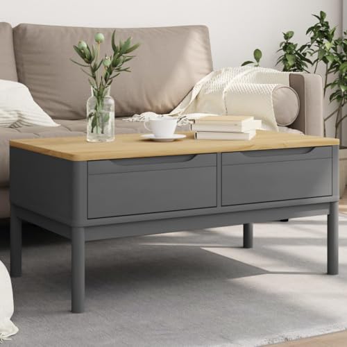 QINXIXINAIXI Moderner Couchtisch aus massivem Kiefernholz mit 2 Schubladen, rustikale Optik, robuste Tischplatte und reichlich Stauraum für Wohnzimmer von QINXIXINAIXI