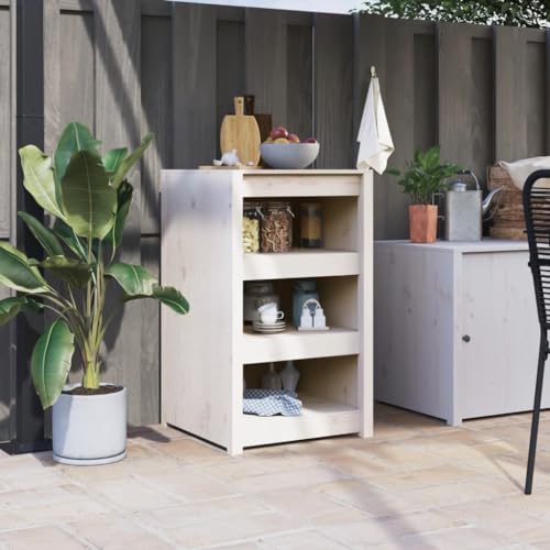 QINXIXINAIXI Outdoor-Küchenschrank Weiß Outdoor-Küchenschrank aus Massivholz mit viel Stauraum und modularem Design 55x55x92 cm Massivholz Kiefer von QINXIXINAIXI