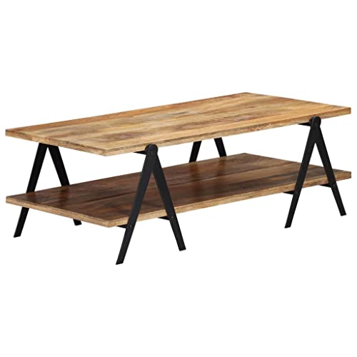 QINXIXINAIXI Rustikaler Couchtisch aus Mangoholz mit 2 Ablagen - Stabile Tischplatte für Wohnzimmer und Deko QINXIXINAIXI Rustikaler Couchtisch aus Mangoholz mit 2 Ablagen - Stabile Tischplatte für Wohnzimmer und Deko von QINXIXINAIXI