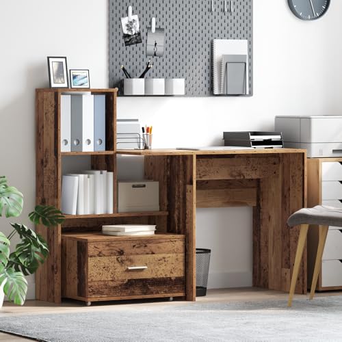 QINXIXINAIXI Rustikaler Schubladenschrank aus Altholz mit Rollen für Büro und Wohnzimmer, Stauraum für Dokumente und Accessoires von QINXIXINAIXI