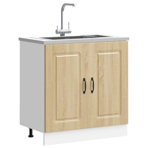 QINXIXINAIXI Spülenunterschrank Kalmar Sonoma-Eiche Ofenunterschrank mit Stauraum, verstellbaren Füßen und platzsparendem Design 80x46x81,5 cm von QINXIXINAIXI