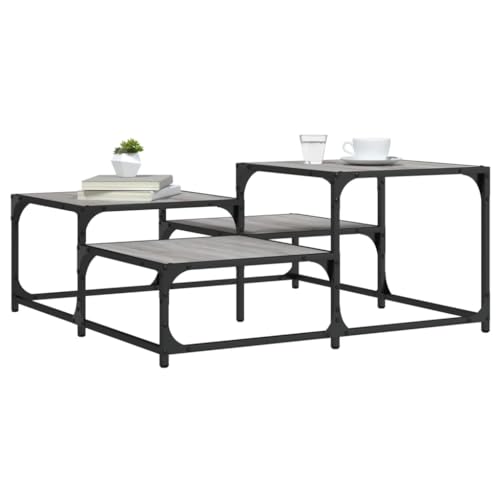 QINXIXINAIXI Stilvoller Couchtisch aus Holzwerkstoff mit Metallrahmen, quadratisch und mehrstufig für Wohnzimmer Dekoration, verstellbare Beine für Stabilität auf unebenem von QINXIXINAIXI