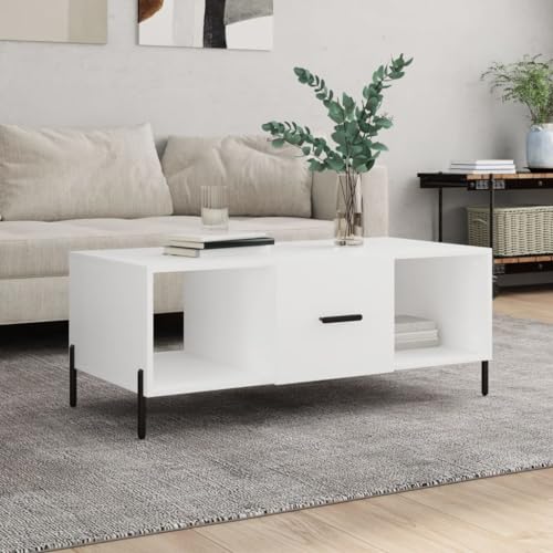 QINXIXINAIXI Stylischer Couchtisch mit 3 Fächern und Eisenbeinen - Langlebiger Holzwerkstoff, Stauraum und stabile Tischplatte für Wohnzimmer von QINXIXINAIXI