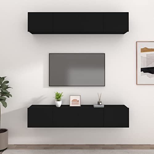 QINXIXINAIXI TV-Schränke 4 STK. Schwarz Sideboard hängend lowboard tv Cabinet Fernsehtisch 80x30x30 cm Holzwerkstoff von QINXIXINAIXI