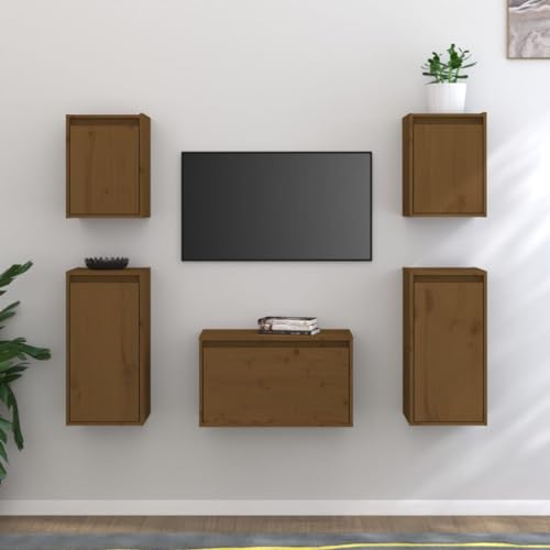 QINXIXINAIXI TV-Schränke 5 STK. Honigbraun Massivholz Kiefer Sideboard Wohnzimmer Sideboard hängend tv Regal HiFi Rack von QINXIXINAIXI