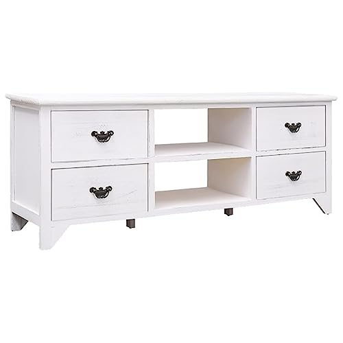 QINXIXINAIXI TV-Schrank Antik-Weiß lowboard Fernsehtisch Sideboard hängend Fernseher Schrank 108x30x40 cm Massivholz Paulownia von QINXIXINAIXI