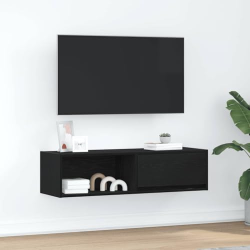 QINXIXINAIXI TV-Schrank Schwarz Eichen-Optik tv Regal tv kommode Fernseher Tisch hängeschrank 100x31x25,5 cm Holzwerkstoff von QINXIXINAIXI