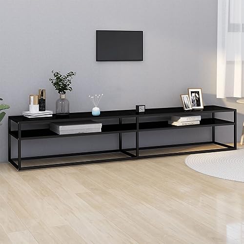 QINXIXINAIXI TV-Schrank Schwarz HiFi Rack Konsolentisch mit Schubladen Sideboard Wohnzimmer tv unterschrank 220x40x40,5 cm Hartglas von QINXIXINAIXI