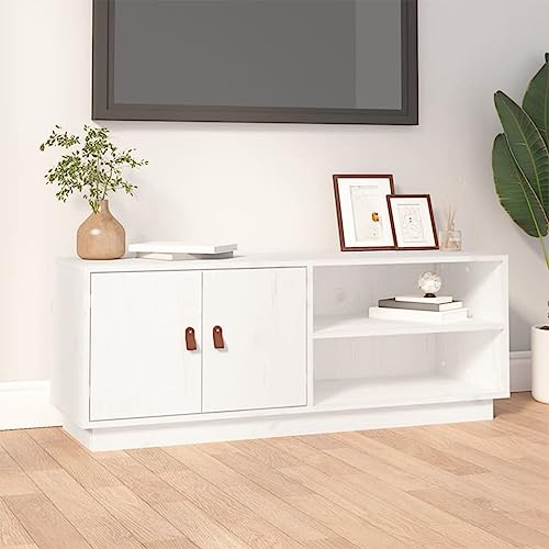 QINXIXINAIXI TV-Schrank Weiß Sideboard Wohnzimmer Fernsehschrank tv Bank Fernseher Tisch 105x34x40 cm Massivholz Kiefer von QINXIXINAIXI