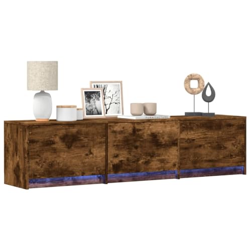QINXIXINAIXI TV-Schrank mit LED-Beleuchtung Räuchereiche tv Bank tv unterschrank Couchtisch Fernseher kommode 165x34x40 cm von QINXIXINAIXI