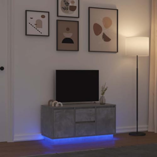 QINXIXINAIXI TV-Schrank mit LED-Leuchten Betongrau Fernsehschrank tv Bank tv kommode kommode 100x41x50 cm von QINXIXINAIXI