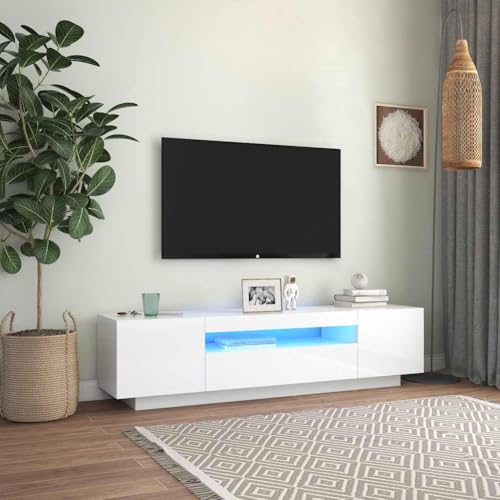 QINXIXINAIXI TV-Schrank mit LED-Leuchten Hochglanz-Weiß Fernsehschrank tv Board HiFi Rack lowboard 160x35x40 cm von QINXIXINAIXI