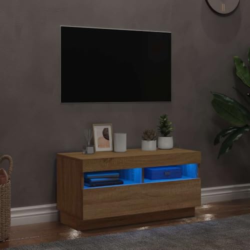 QINXIXINAIXI TV-Schrank mit LED-Leuchten Sonoma-Eiche Sideboard tv Fernsehschrank tv Regal hängeschrank 80x35x40 cm von QINXIXINAIXI