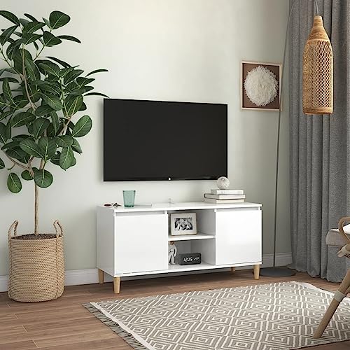 QINXIXINAIXI TV-Schrank mit Massivholz-Beinen Hochglanz-Weiß kommode tv Board tv Cabinet Couchtisch 103,5x35x50 cm von QINXIXINAIXI
