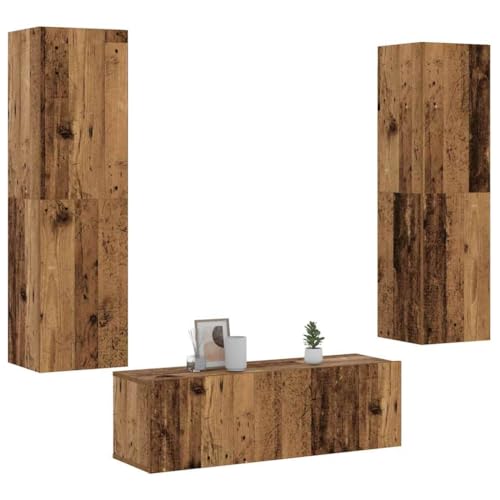 QINXIXINAIXI TV-Wandschränke 3 STK. Altholz-Optik Holzwerkstoff tv Cabinet Konsolentisch mit Schubladen tv ständer Couchtisch von QINXIXINAIXI