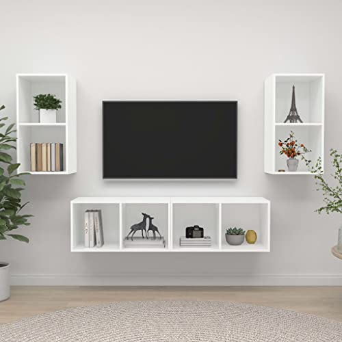 QINXIXINAIXI TV-Wandschränke 4 STK. Weiß Holzwerkstoff tv Bank Sideboard Wohnzimmer lowboard Sideboard hängend von QINXIXINAIXI